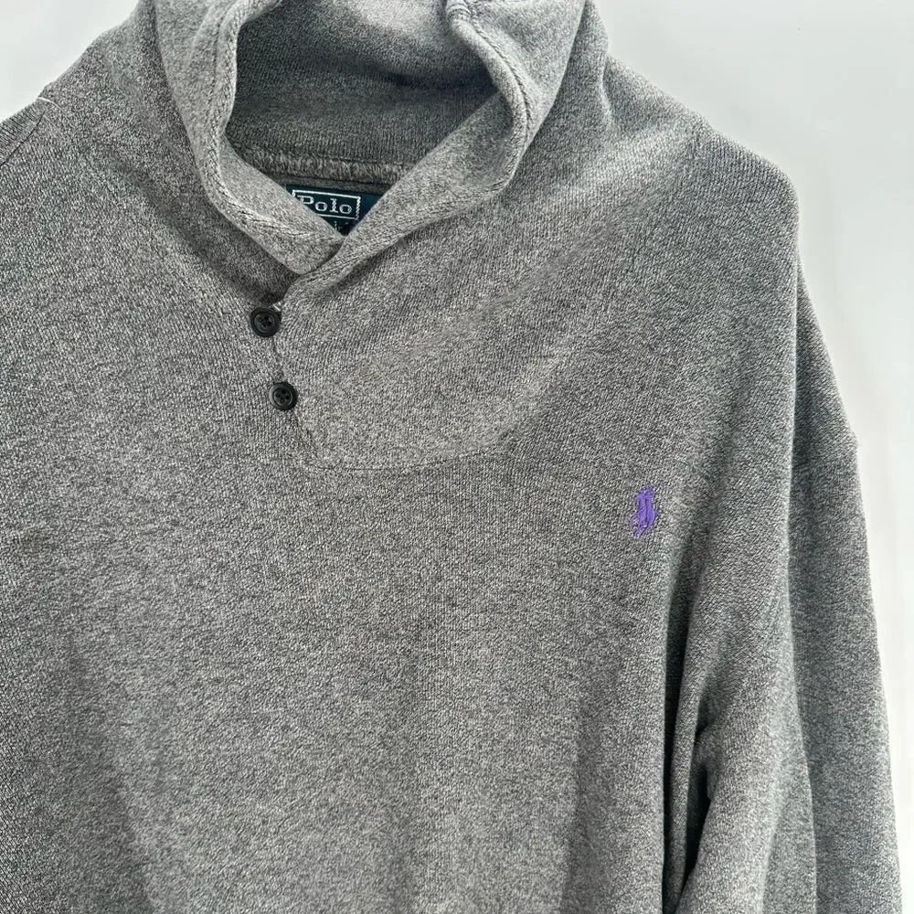 Vintage Polo Ralph Lauren Sweater Men XL Gray Shawl Collar Cotton Double Knit